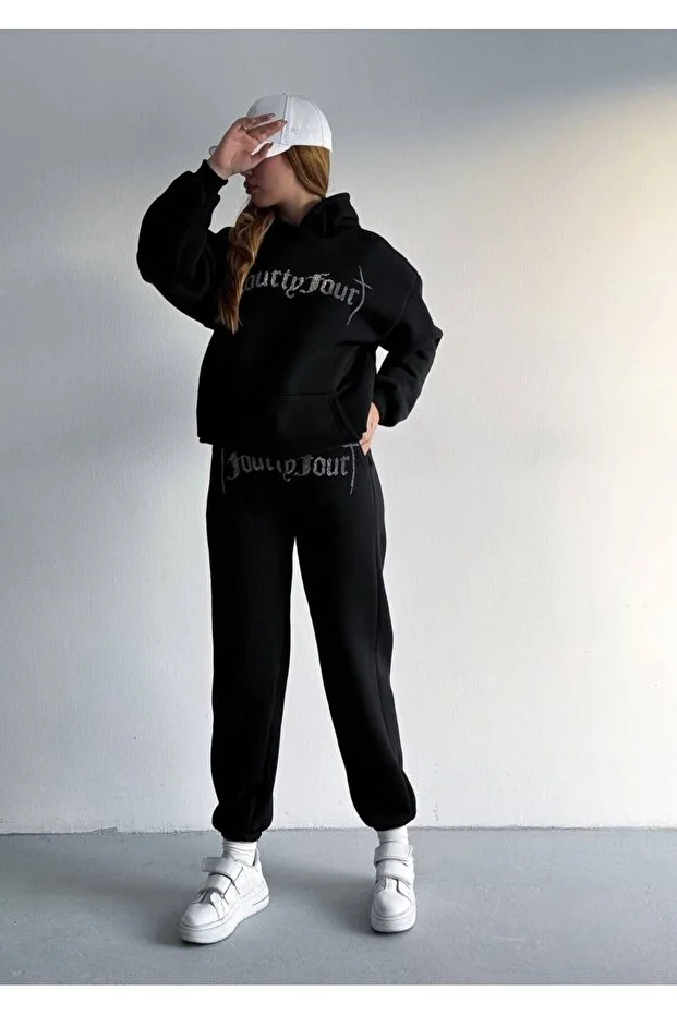 Unisex Oversize Taşlı Alt Üst Eşofman Takım